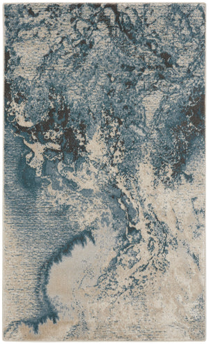 Homeroots 3' X 5' Ivory Teal Blue And Black Abstract Area Rug  Polyester 553217