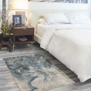 Homeroots 3' X 5' Ivory Teal Blue And Black Abstract Area Rug  Polyester 553217