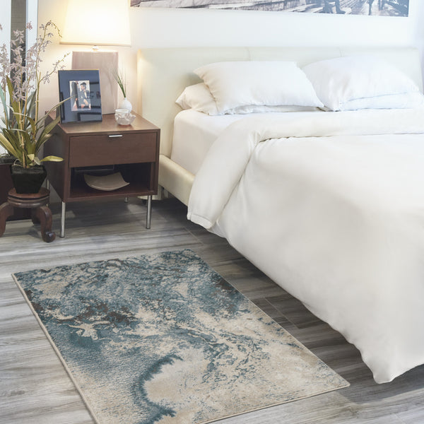 Homeroots 3' X 5' Ivory Teal Blue And Black Abstract Area Rug  Polyester 553217