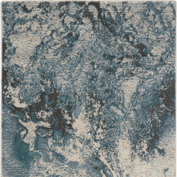 Homeroots 3' X 5' Ivory Teal Blue And Black Abstract Area Rug  Polyester 553217