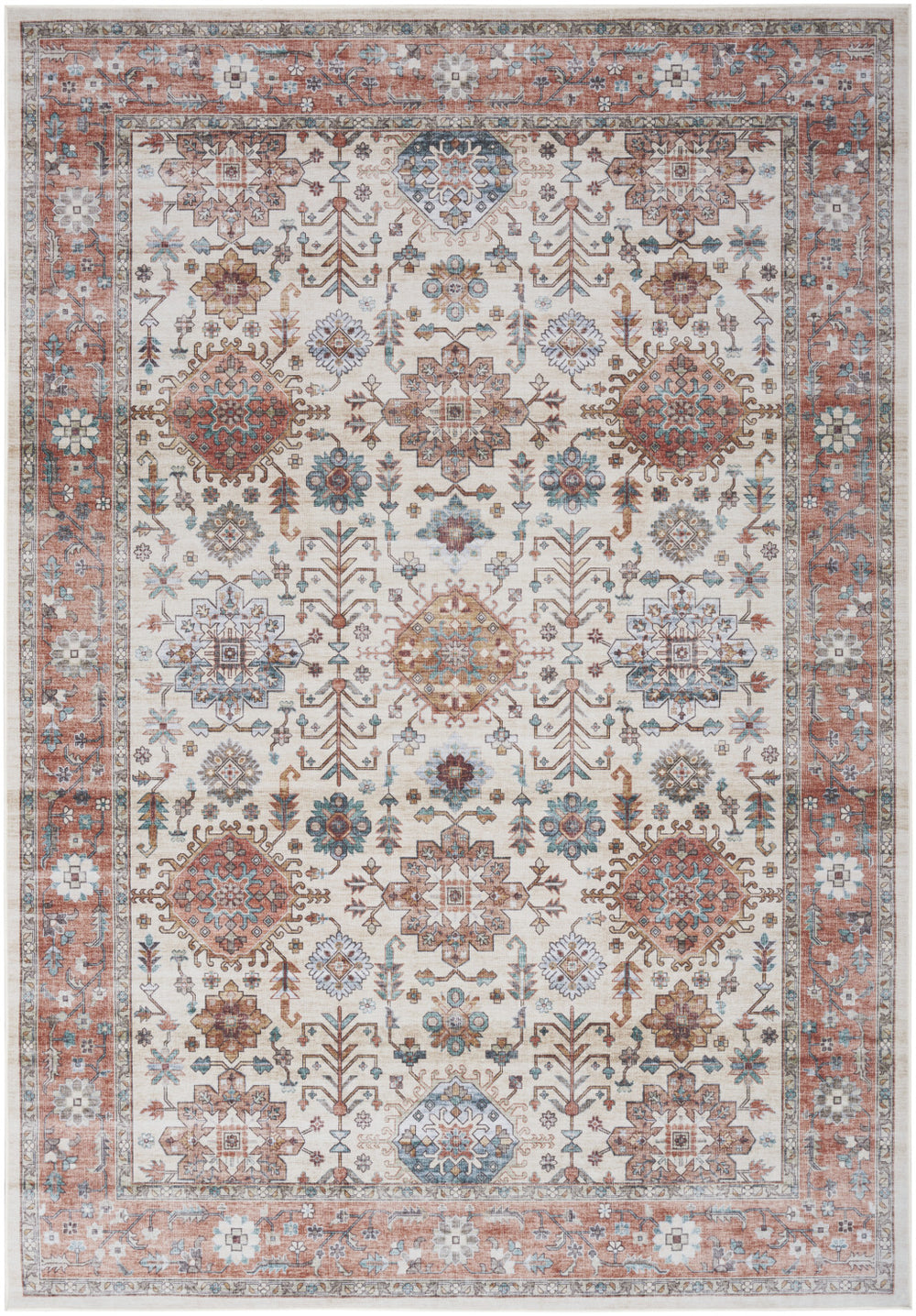Homeroots 5' X 7' Beige And Orange Oriental Distressed Non Skid Area Rug  Polyester 553233