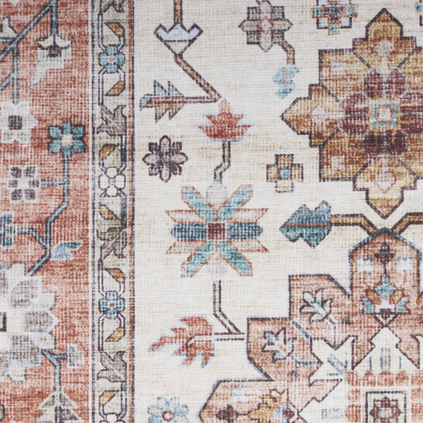 Homeroots 5' X 7' Beige And Orange Oriental Distressed Non Skid Area Rug  Polyester 553233