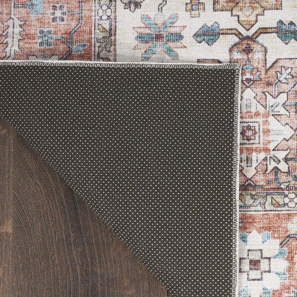 Homeroots 5' X 7' Beige And Orange Oriental Distressed Non Skid Area Rug  Polyester 553233