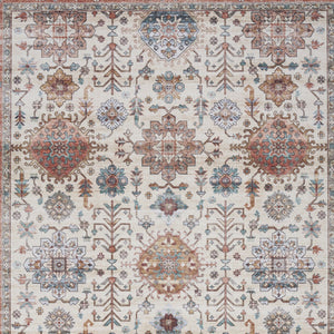 Homeroots 5' X 7' Beige And Orange Oriental Distressed Non Skid Area Rug  Polyester 553233