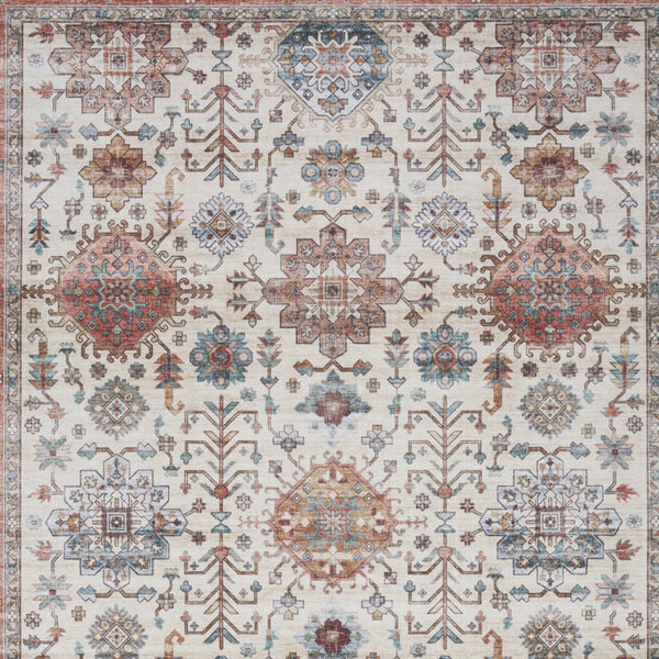 Homeroots 5' X 7' Beige And Orange Oriental Distressed Non Skid Area Rug  Polyester 553233
