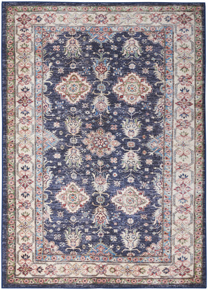 Homeroots 5' X 7' Blue And Ivory Oriental Distressed Non Skid Area Rug  Polyester 553234