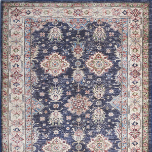Homeroots 5' X 7' Blue And Ivory Oriental Distressed Non Skid Area Rug  Polyester 553234