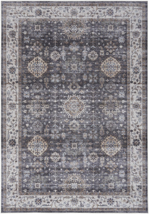 Homeroots 5' X 7' Charcoal And Ivory Oriental Distressed Non Skid Area Rug  Polyester 553238