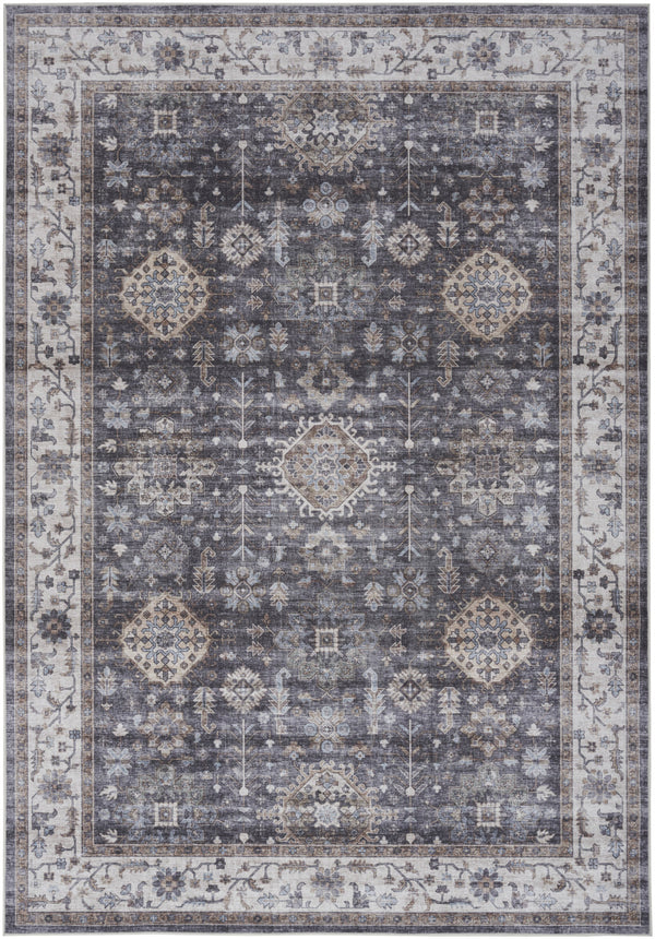 Homeroots 5' X 7' Charcoal And Ivory Oriental Distressed Non Skid Area Rug  Polyester 553238