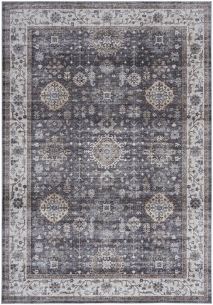 Homeroots 5' X 7' Charcoal And Ivory Oriental Distressed Non Skid Area Rug  Polyester 553238