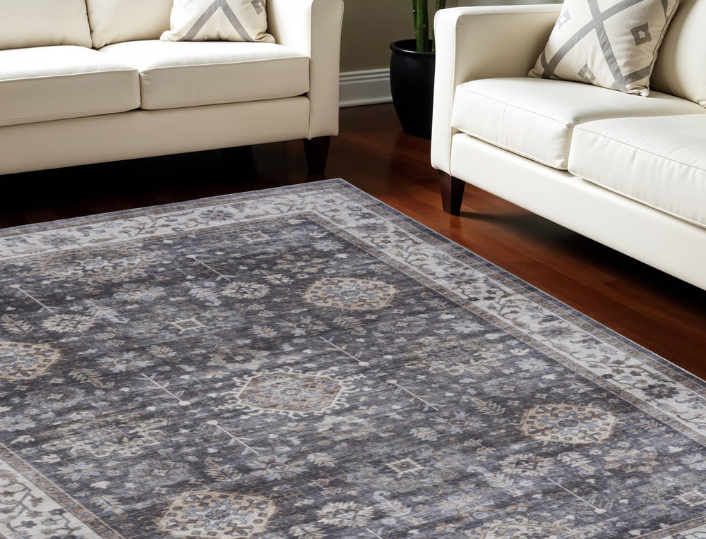 Homeroots 5' X 7' Charcoal And Ivory Oriental Distressed Non Skid Area Rug  Polyester 553238