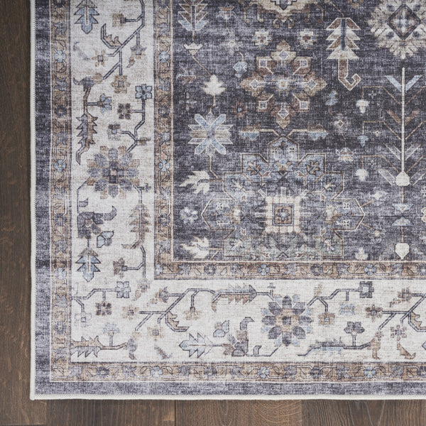 Homeroots 5' X 7' Charcoal And Ivory Oriental Distressed Non Skid Area Rug  Polyester 553238