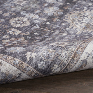 Homeroots 5' X 7' Charcoal And Ivory Oriental Distressed Non Skid Area Rug  Polyester 553238