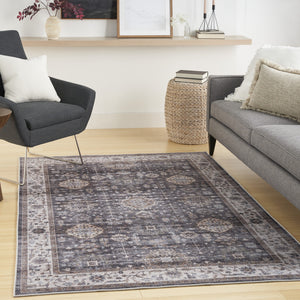 Homeroots 5' X 7' Charcoal And Ivory Oriental Distressed Non Skid Area Rug  Polyester 553238