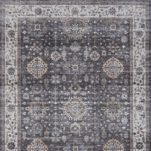 Homeroots 5' X 7' Charcoal And Ivory Oriental Distressed Non Skid Area Rug  Polyester 553238