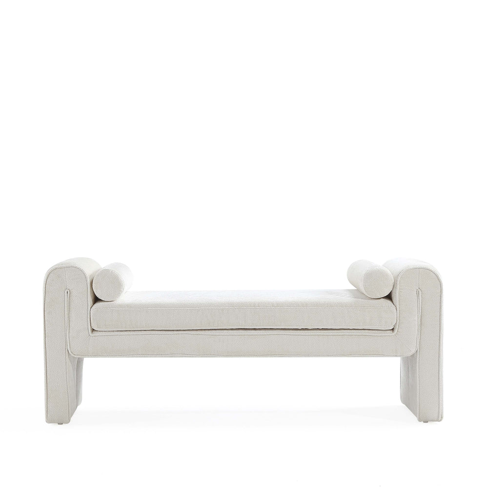 English Elm Concord Chenille Accent Bench Ivory — 59" Kiln-Dried Pine Frame, Plush Foam Padding, 2 Bolsters, No Assembly B365P398216