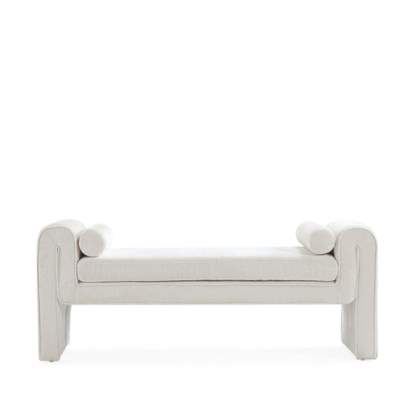 English Elm Concord Chenille Accent Bench Ivory — 59" Kiln-Dried Pine Frame, Plush Foam Padding, 2 Bolsters, No Assembly B365P398216