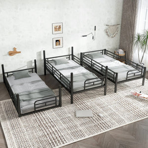 English Elm Twin Triple Metal Bunk Bed Matte Powder Coated Frame with Full Safety Guardrails Black W1580S00578