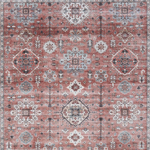 Homeroots 5' Stylish Brick Red & Black Oriental Distressed Non-skid Area Rug - Durable, Stain Resistant & Chic! 5' X 7' Polyester 553245