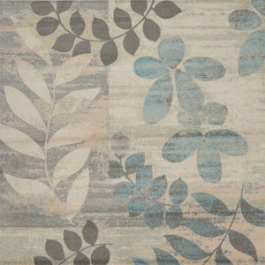 Homeroots 7' Ivory Gray & Blue Botanical Leaves Area Rug - Stylish, Durable & Stain-resistant For Your Home!  Polypropylene 553251