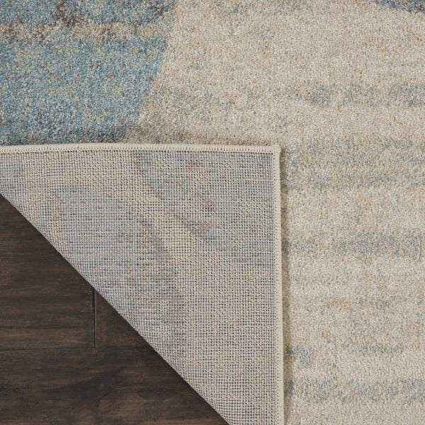 HomeRoots 7' Ivory Gray and Blue Botanical Leaves Area Rug – Stylish, Durable, Stain-Resistant for Busy Homes 553251