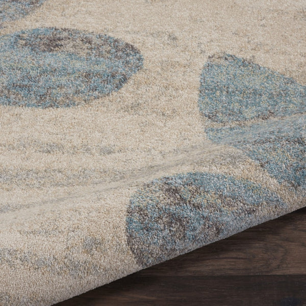 HomeRoots 7' Ivory Gray and Blue Botanical Leaves Area Rug – Stylish, Durable, Stain-Resistant for Busy Homes 553251