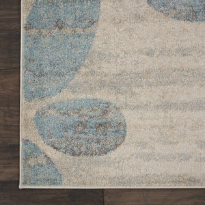 Homeroots 7' Ivory Gray & Blue Botanical Leaves Area Rug - Stylish, Durable & Stain-resistant For Your Home!  Polypropylene 553251