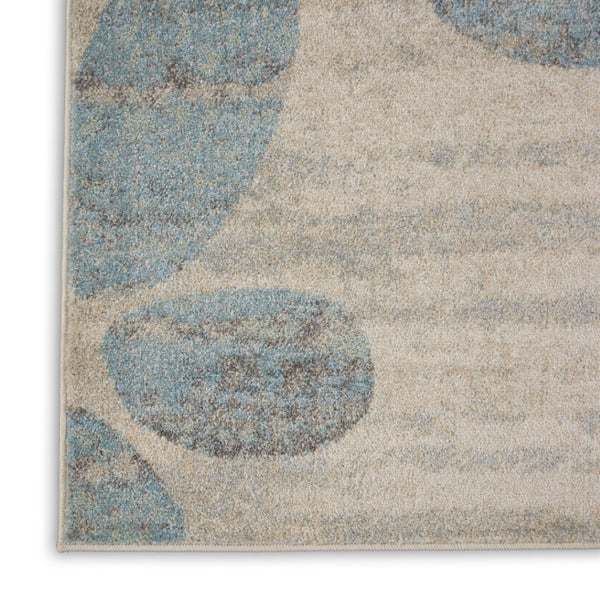 HomeRoots 7' Ivory Gray and Blue Botanical Leaves Area Rug – Stylish, Durable, Stain-Resistant for Busy Homes 553251