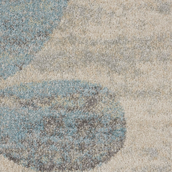 HomeRoots 7' Ivory Gray and Blue Botanical Leaves Area Rug – Stylish, Durable, Stain-Resistant for Busy Homes 553251