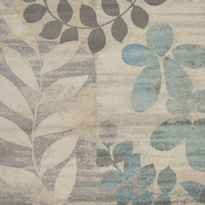 Homeroots 7' Ivory Gray & Blue Botanical Leaves Area Rug - Stylish, Durable & Stain-resistant For Your Home!  Polypropylene 553251