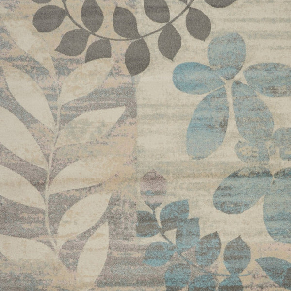 Homeroots 7' Ivory Gray & Blue Botanical Leaves Area Rug - Stylish, Durable & Stain-resistant For Your Home!  Polypropylene 553251