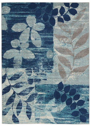 Homeroots 5' Stylish Navy Blue & Gray Botanical Leaves Area Rug – Durable, Stain Resistant & Perfect For Homes 4' X 6' Polypropylene 553256