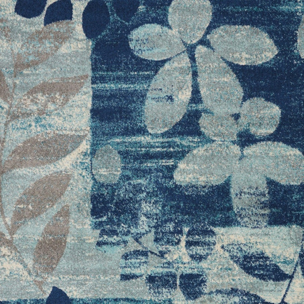 Homeroots 5' Stylish Navy Blue & Gray Botanical Leaves Area Rug – Durable, Stain Resistant & Perfect For Homes 4' X 6' Polypropylene 553256