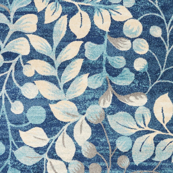 Homeroots 5' Botanical Leaves Area Rug In Navy Blue & Beige - Durable, Stain Resistant, Perfect For Any Room 4' X 6' Polypropylene 553257