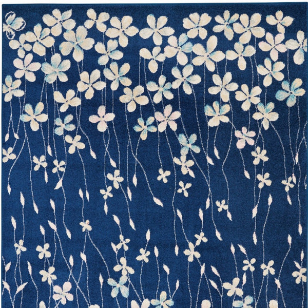 Homeroots 4' Navy Blue And Ivory Floral Area Rug – Durable, Stain Resistant, Perfect For Kids And Pets!  Polypropylene 553258