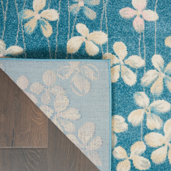Homeroots 8' Turquoise And Cream Floral Area Rug - Durable, Stain-resistant Design For Stylish Comfort And Appeal 4' X 6' Polypropylene 553259