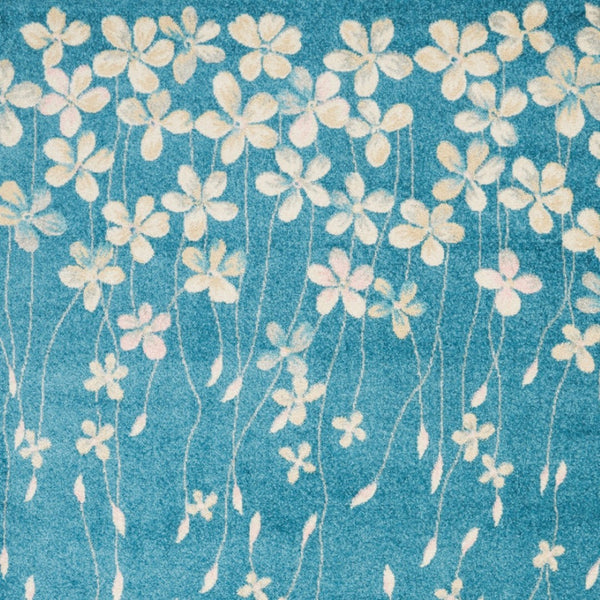 Homeroots 8' Turquoise And Cream Floral Area Rug - Durable, Stain-resistant Design For Stylish Comfort And Appeal 4' X 6' Polypropylene 553259