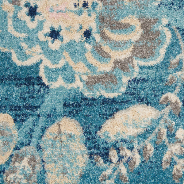 Homeroots 6' Stunning Turquoise Cream & Navy Floral Distressed Area Rug - Durable, Stain Resistant Design! 4' X 6' Polypropylene 553260