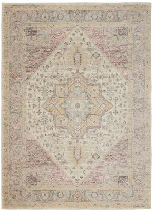 Homeroots 4' X 6' Ivory Pink Gray Floral Distressed Area Rug - Durable, Stain Resistant, Perfect For Homes  Polypropylene 553264