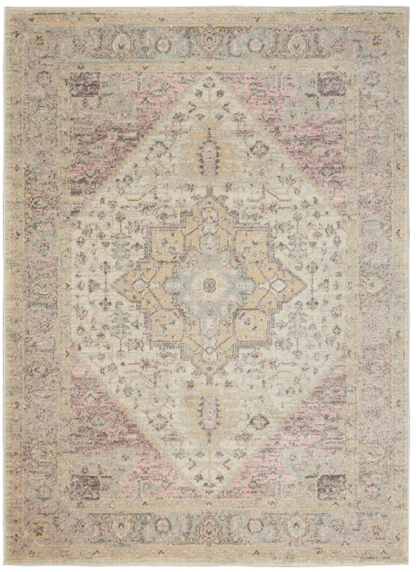 Homeroots 4' X 6' Ivory Pink Gray Floral Distressed Area Rug - Durable, Stain Resistant, Perfect For Homes  Polypropylene 553264