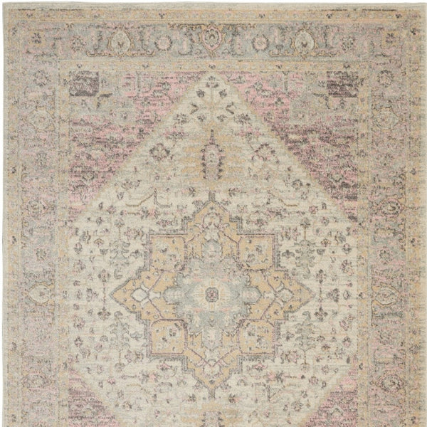 Homeroots 4' X 6' Ivory Pink Gray Floral Distressed Area Rug - Durable, Stain Resistant, Perfect For Homes  Polypropylene 553264