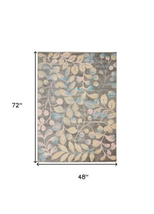 Homeroots 4' Beige Gray And Blue Botanical Leaves Area Rug – Durable, Stain Resistant, Perfect For Cozy Spaces!  Polypropylene 553265