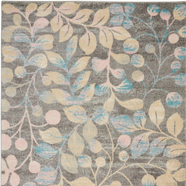 Homeroots 4' Beige Gray And Blue Botanical Leaves Area Rug – Durable, Stain Resistant, Perfect For Cozy Spaces!  Polypropylene 553265