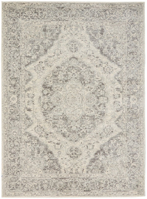 Homeroots 4' X 6' Elegant Ivory & Gray Floral Medallion Distressed Area Rug - Durable, Stain-resistant Design  Polypropylene 553268