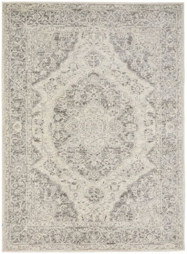 Homeroots 4' X 6' Elegant Ivory & Gray Floral Medallion Distressed Area Rug - Durable, Stain-resistant Design  Polypropylene 553268