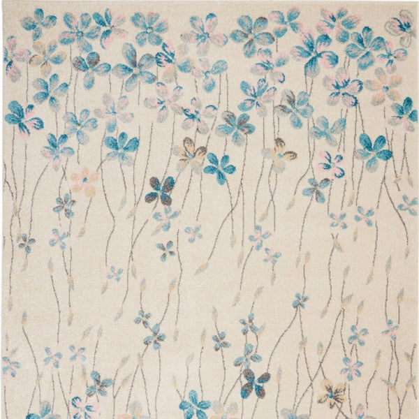 Homeroots 4' X 6' Ivory And Blue Floral Area Rug - Durable, Stain Resistant, Perfect For Homes With Kids & Pets!  Polypropylene 553271