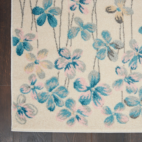 Homeroots 4' X 6' Ivory And Blue Floral Area Rug - Durable, Stain Resistant, Perfect For Homes With Kids & Pets!  Polypropylene 553271