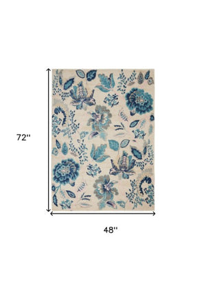 Homeroots 4' X 6' Ivory Floral Area Rug - Stain Resistant, Durable Design Perfect For Kids And Pets' Spaces  Polypropylene 553272