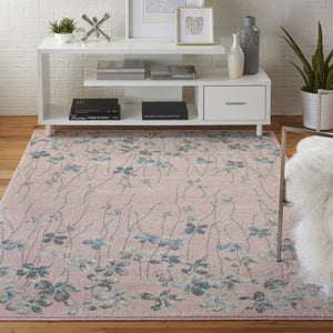 Homeroots 8' Floral Area Rug In Pink, Gray & Blue – Stain Resistant, Durable, Ideal For Kids & Pets, 96" X 120" 4' X 6' Polypropylene 553273