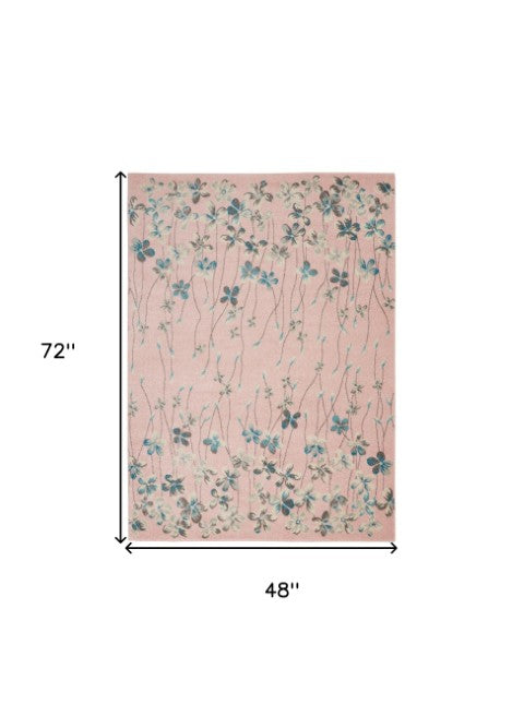 Homeroots 8' Floral Area Rug In Pink, Gray & Blue – Stain Resistant, Durable, Ideal For Kids & Pets, 96" X 120" 4' X 6' Polypropylene 553273